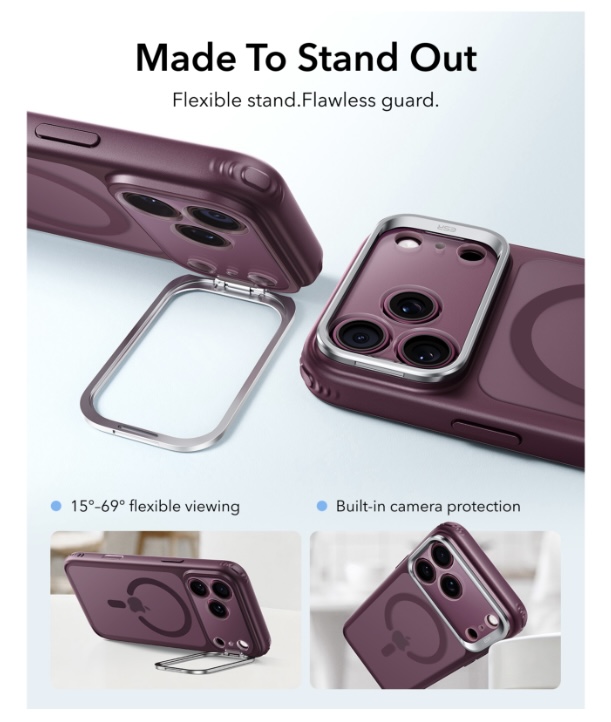 ESR Classic Hybrid Magnetic Case (Camera Control,Stash Stand) for iPhone 17 Pro Max/18 Pro Max (Frosted Red)