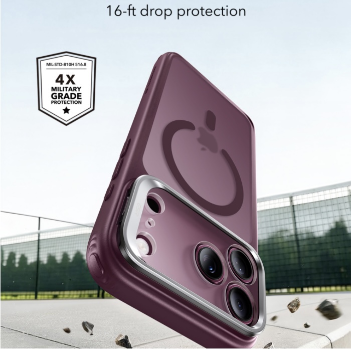 ESR Classic Hybrid Magnetic Case (Camera Control,Stash Stand) for iPhone 17 Pro Max/18 Pro Max (Frosted Red)
