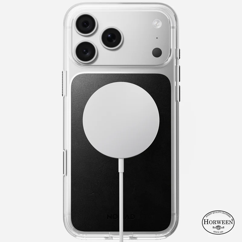 Nomad Clear Leather Case for iPhone 18 Pro (Black | Horween)