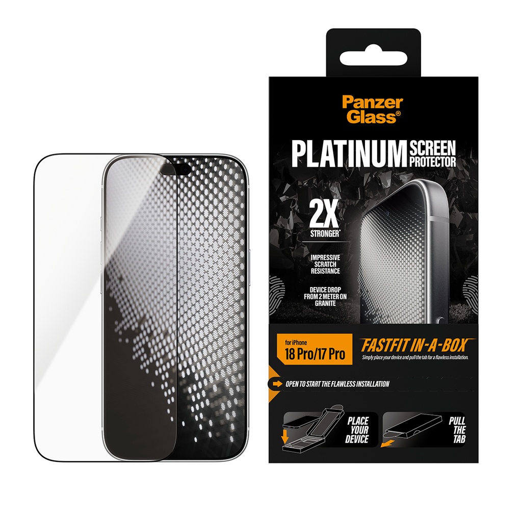 PanzerGlass® Screen Protector for iPhone 18 Pro Platinum w. Fastfit in-a-box (Clear)