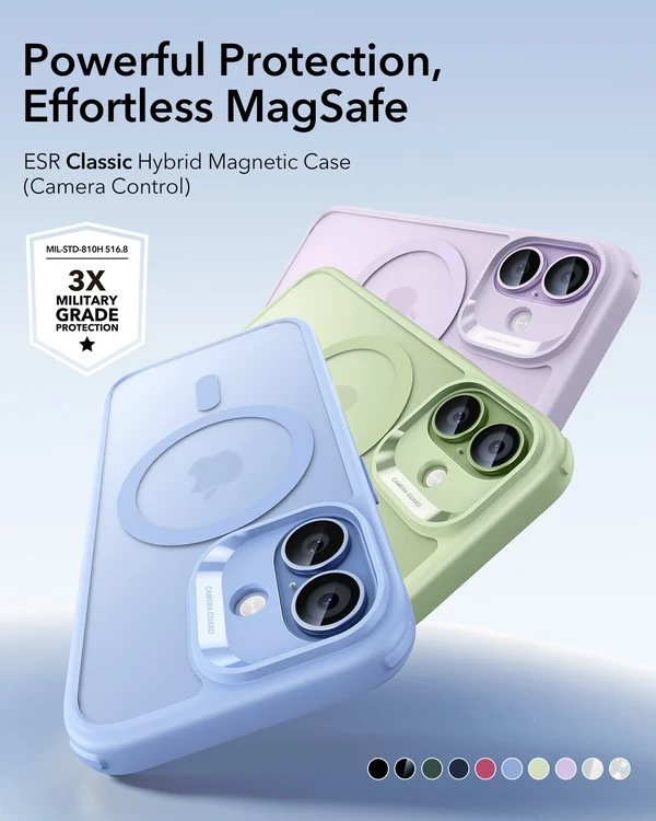 ESR Classic Hybrid Magnetic Case (Camera Control) for iPhone 17 Pro Max/18 Pro Max (Frosted Light Blue)