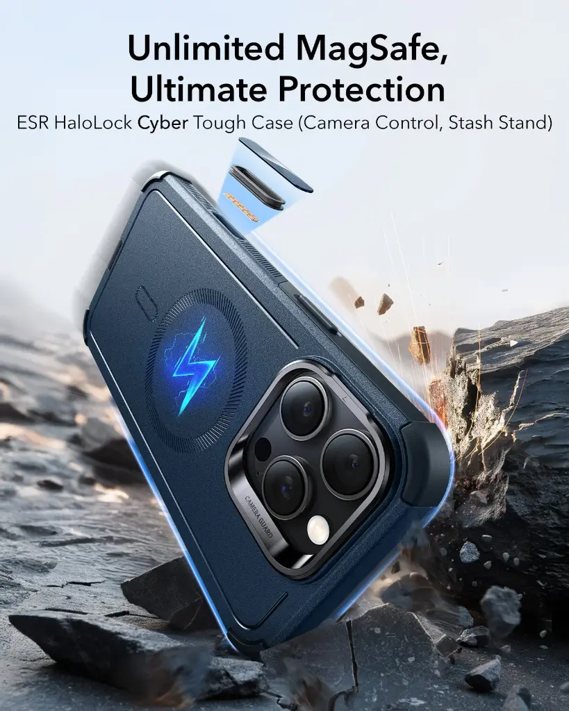 ESR Classic Hybrid Magnetic Case (Camera Control,Stash Stand) for iPhone 17 Pro/18 Pro (Frosted Light Blue)