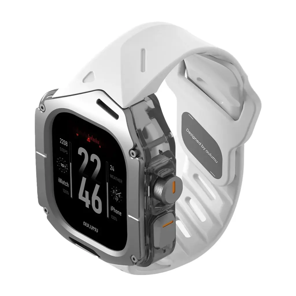 AULUMU Case with Titanium Cover and Band for Apple Watch Ultra (Titanium + White Band)