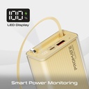 Promate Lucid Clear-Case Power Bank 45W PD w/ Retractable USB-C Cable 20000mAh (Gold)