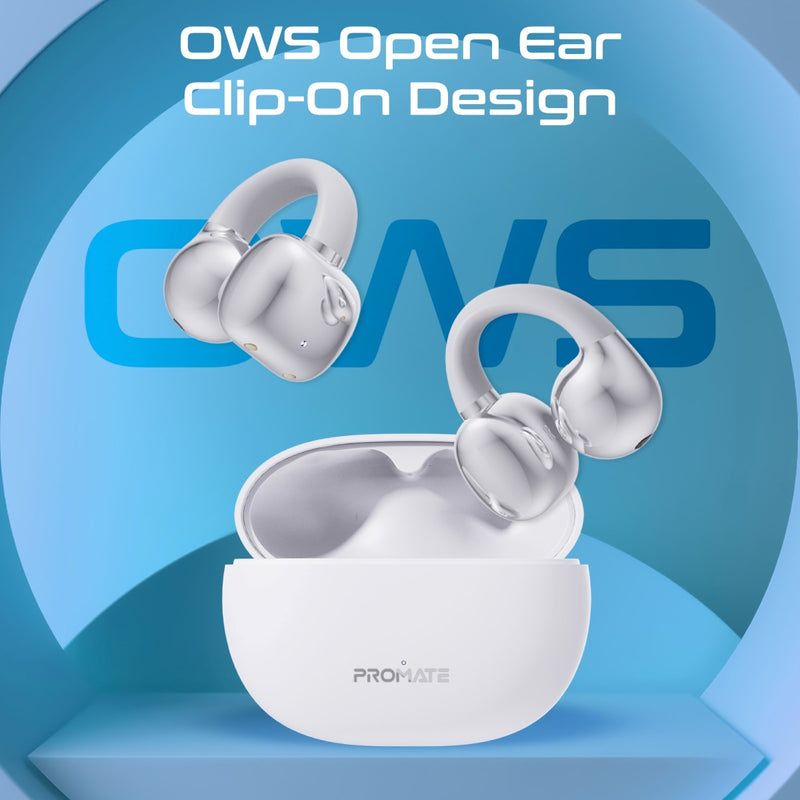 Promate Earbuds AudioFit™ Open Ear Clip On TWS w/ IntelliTouch (White)