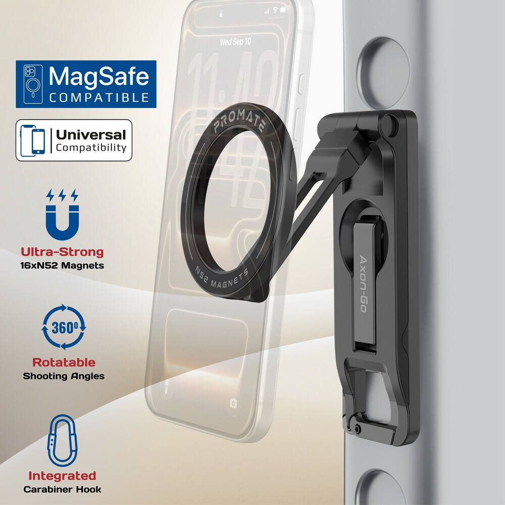 Promate Axon-Pro Multi-Functional Magnetic Smartphone Mount and Stand (Black)