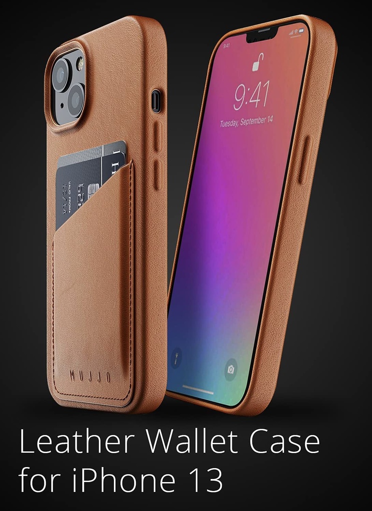 Mujjo Full Leather Wallet Case for iPhone 13 (Tan)