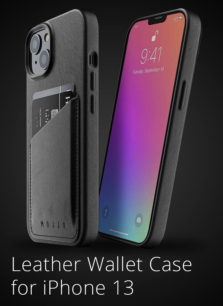 Mujjo Full Leather Wallet Case for iPhone 13 (Black)
