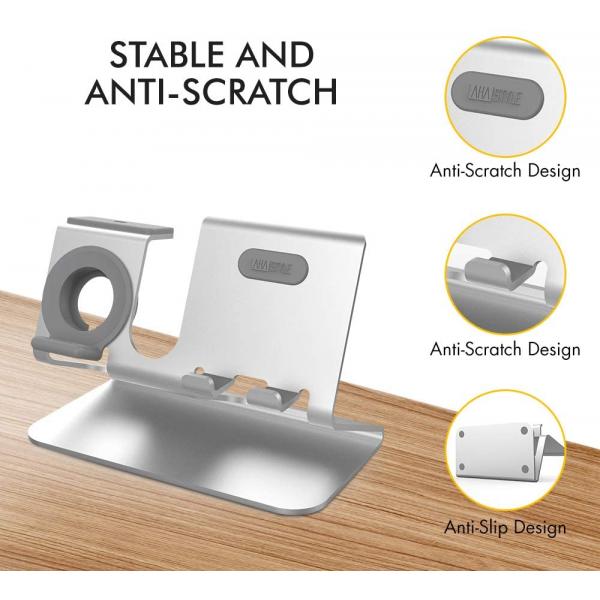 AhaStyle 3in1 Aluminum Stand for SmartPhone/Apple Watch/Airpods (Silver)
