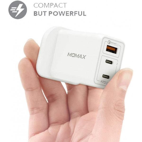 MOMAX One Plug 65W 3-Port GaN Charger (White)