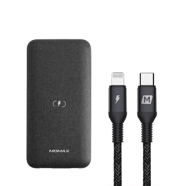 Momax Q.Power Touch Wireless Battery 10000mAh with Lightning Cable (Dark Grey)