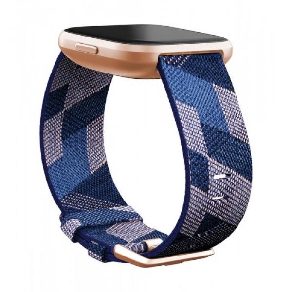Fitbit Versa 2 Fitness Wristband with Heart Rate Tracker (Navy &amp; pink Woven/Copper Rose) EOL