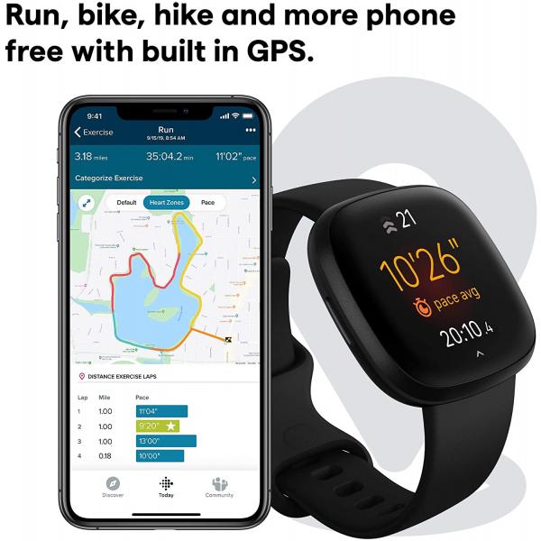 Fitbit Versa 3 Health &amp; Fitness Smartwatch (Black/Black)