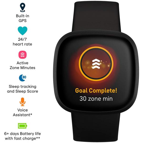 Fitbit Versa 3 Health & Fitness Smartwatch (Black/Black)
