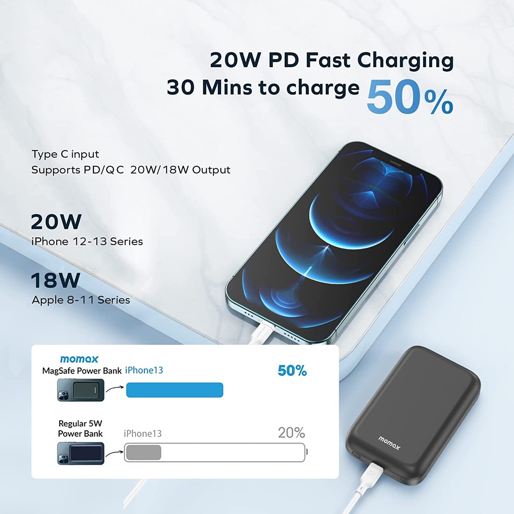 Momax Magnetic Wireless  Battery Pack 5000mAh (Dark Grey)