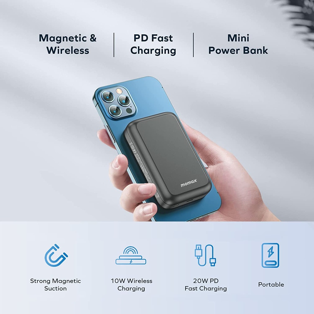 Momax Magnetic Wireless  Battery Pack 5000mAh (Dark Grey)