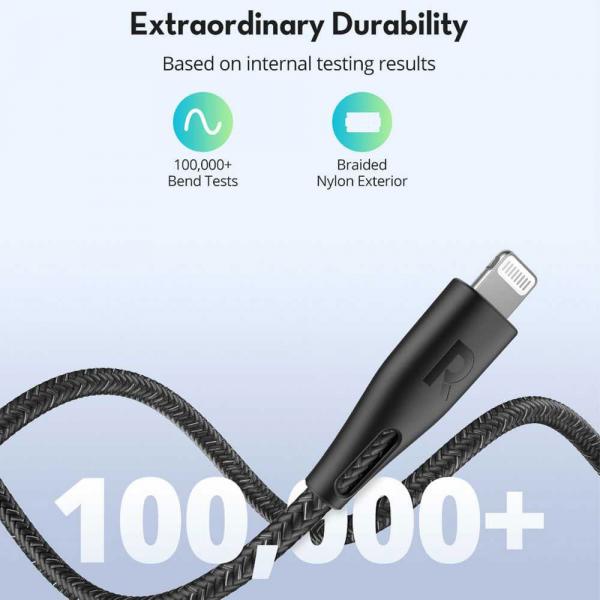 RAVPower Nylon Type-C to Lightning Cable 1.2m (Black)