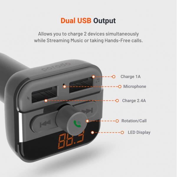 Porodo FM Transmitter and Fast Charging Car Charger 3.4 amp / 15 W