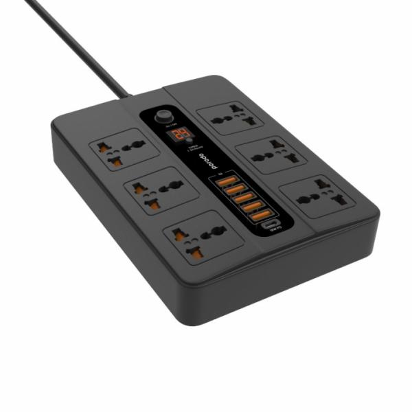 Porodo 6 AC 5 USB &amp; USB-C PD Multiport Socket (Black)