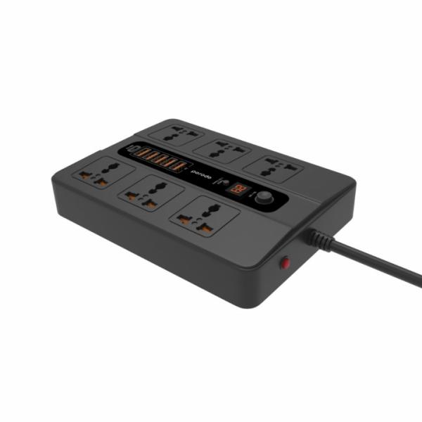 Porodo 6 AC 5 USB &amp; USB-C PD Multiport Socket (Black)