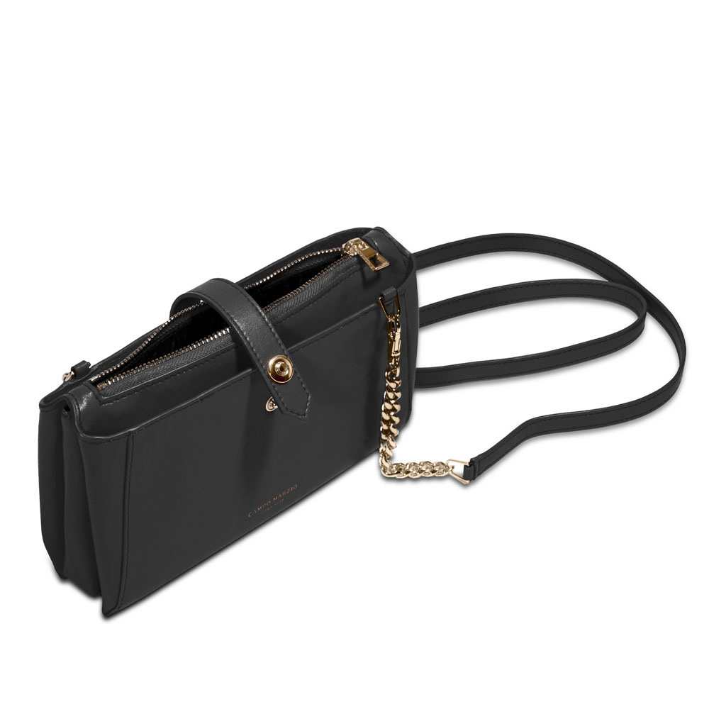 Campo Marzio Bag with Double Compartment and Removable Crossbody Strap (Black)
