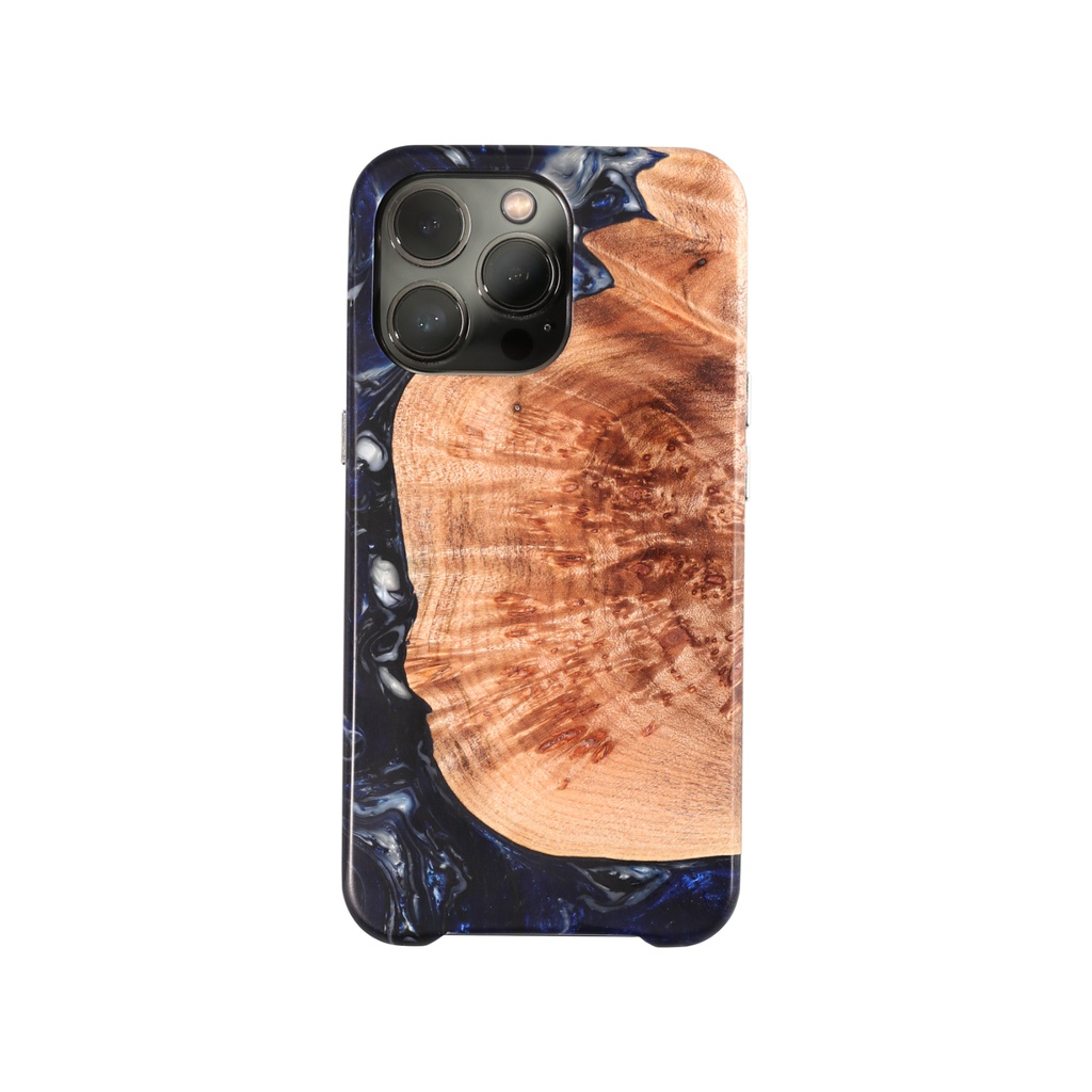 iPhone 13 Pro Wood+Resin Live Edge Phone Case-Martguerita (Dark Blue)