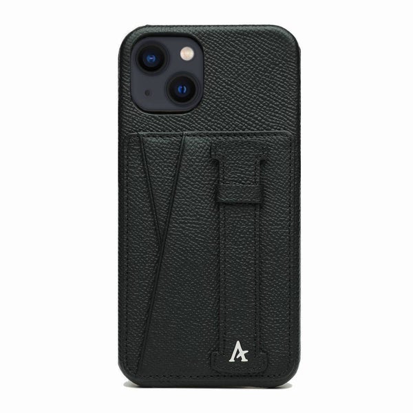 Affluent Leather Card Holder Case for iPhone 13 (Epsom Black)