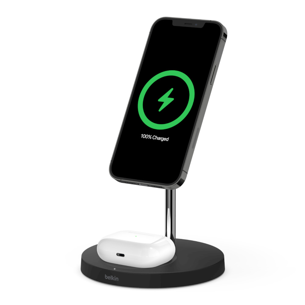 Belkin Boostcharge PRO MagSafe 2 in 1 with 15W Wireless Charger Stand (Black)