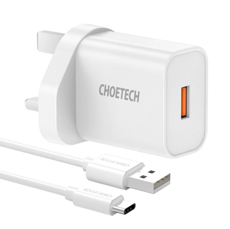 Choetech 18W USB-A Charge + AC Cable (White)
