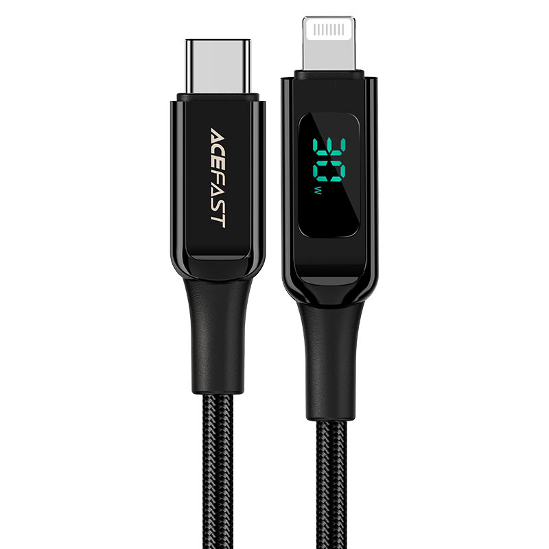 [C6-01B] Acefast Braided with Digital Display USB-C to Lightning Cable 1.2M (Black)