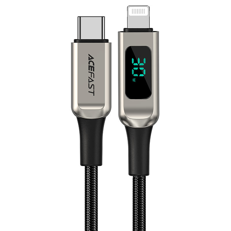 [C6-01S] Acefast Braided with Digital Display USB-C to Lightning Cable 1.2M (Silver)