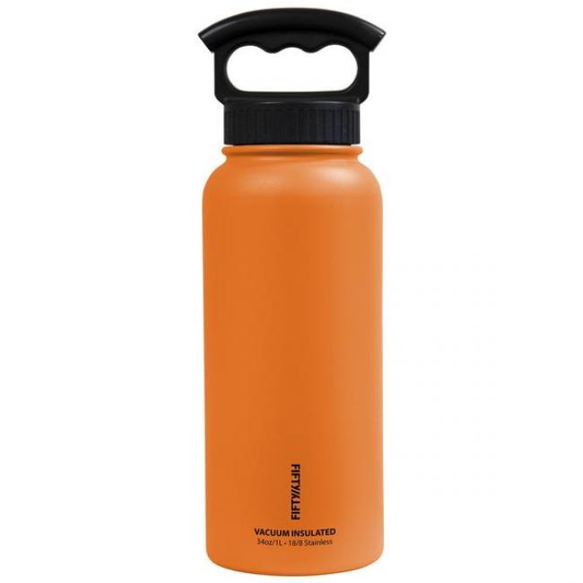 Fifty Fifty Vacuum Insulated Bottle 3 Finger Lid 1L(Solar Orange)