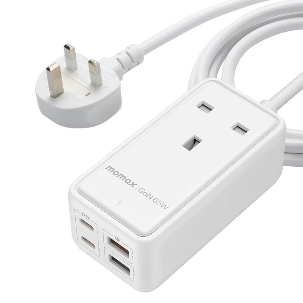 Momax ONEPLUG 65W GaN Extension Cord with USB (White)