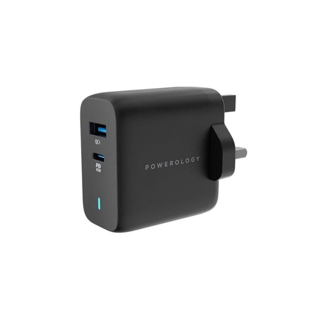 Powerology 63W Ultra-Quick GaN Charger 45W PD &amp; USB-A Quick Charge 18W QC3.0