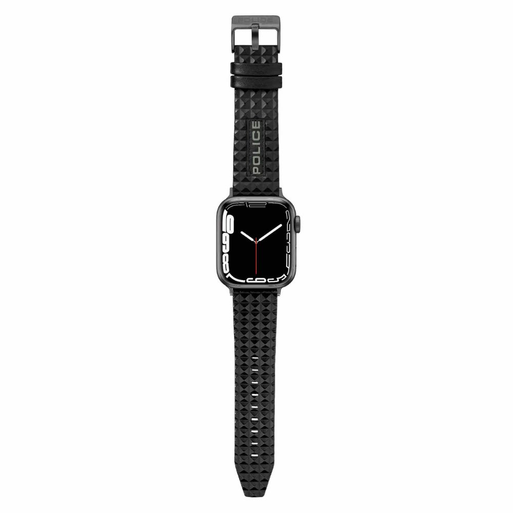 Police Pyramid Leather Strap for Smart Watch 42/44/45/49mm (Black)