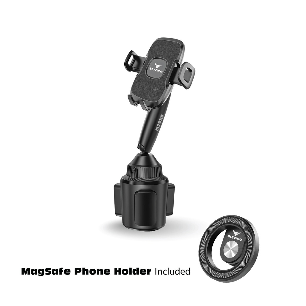 Eltoro Car Cup Holder Phone Mount + MagSafe Phone Holder (Black)