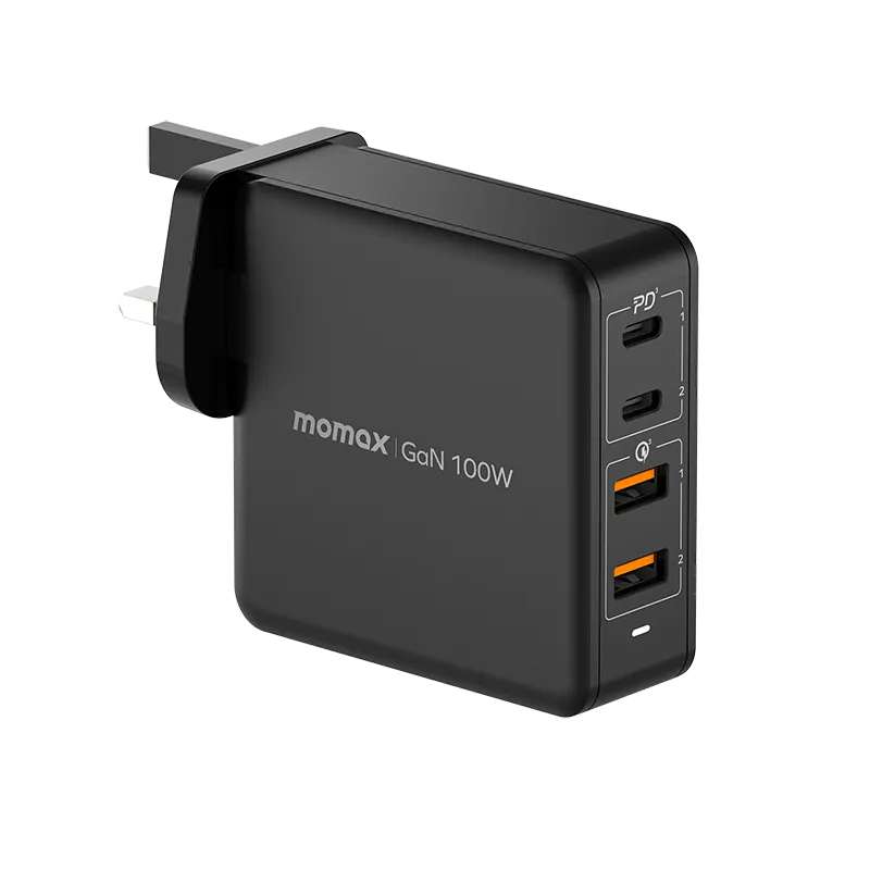 Momax ONE PLUG 100W 4-Port GaN Charger (AU/EU/UK) (Black)