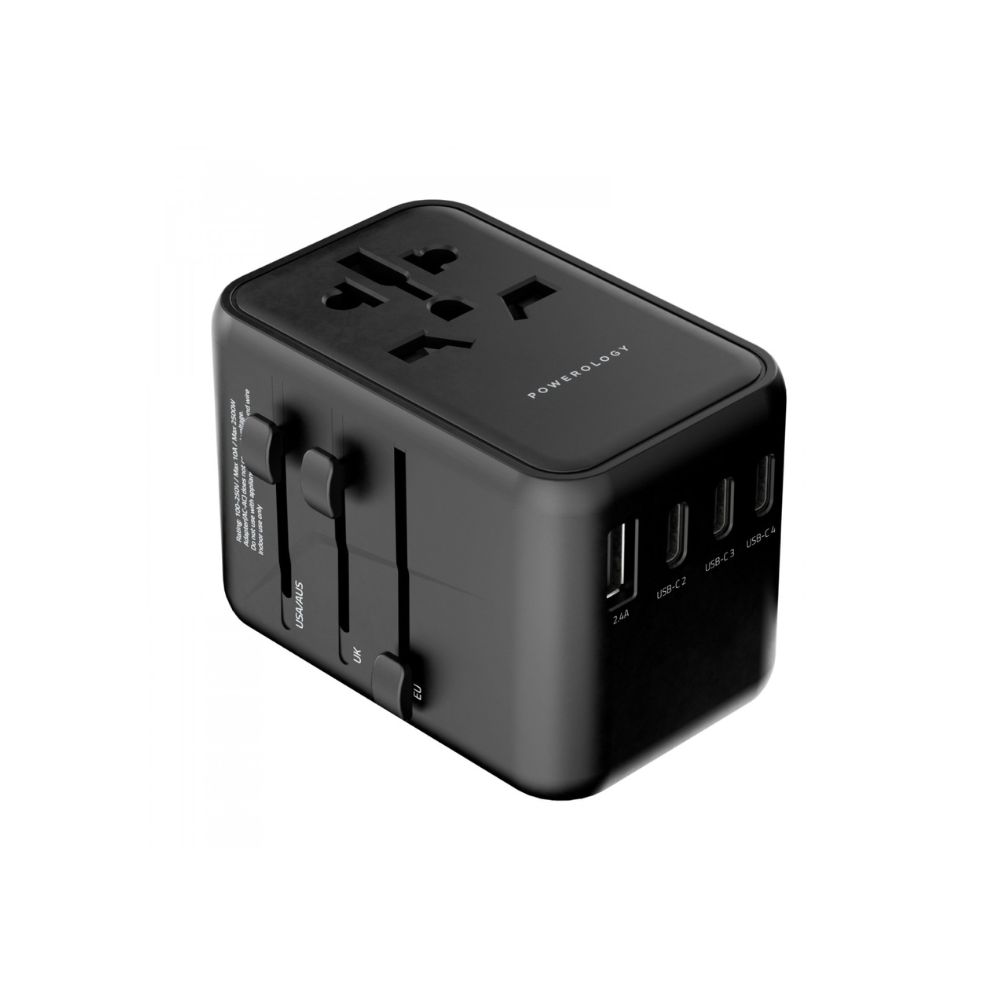 Powerology Universal Multi-Port Travel Adapter with 4 Type-C