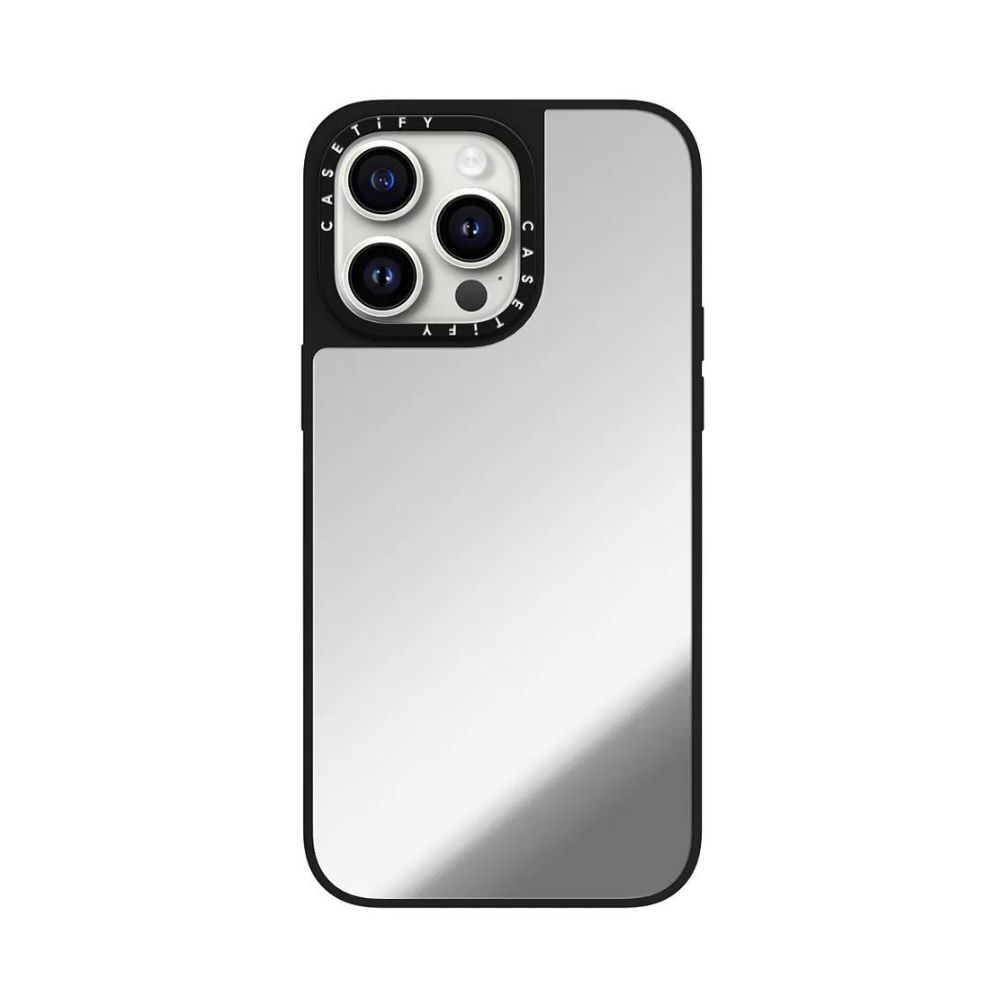 Casetify Magsafe Mirror Case for iPhone 15 Pro Max (Silver w/ Black Bumper)