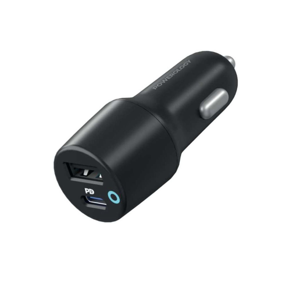 Powerology 47W Ultra-Quick Car Charger Dual Output with USB-C To Lightning Cable 1.2m