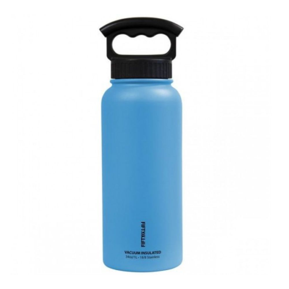 Fifty Fifty Vacuum Insulated Bottle 3 Finger Lid 1L (Crater Blue)