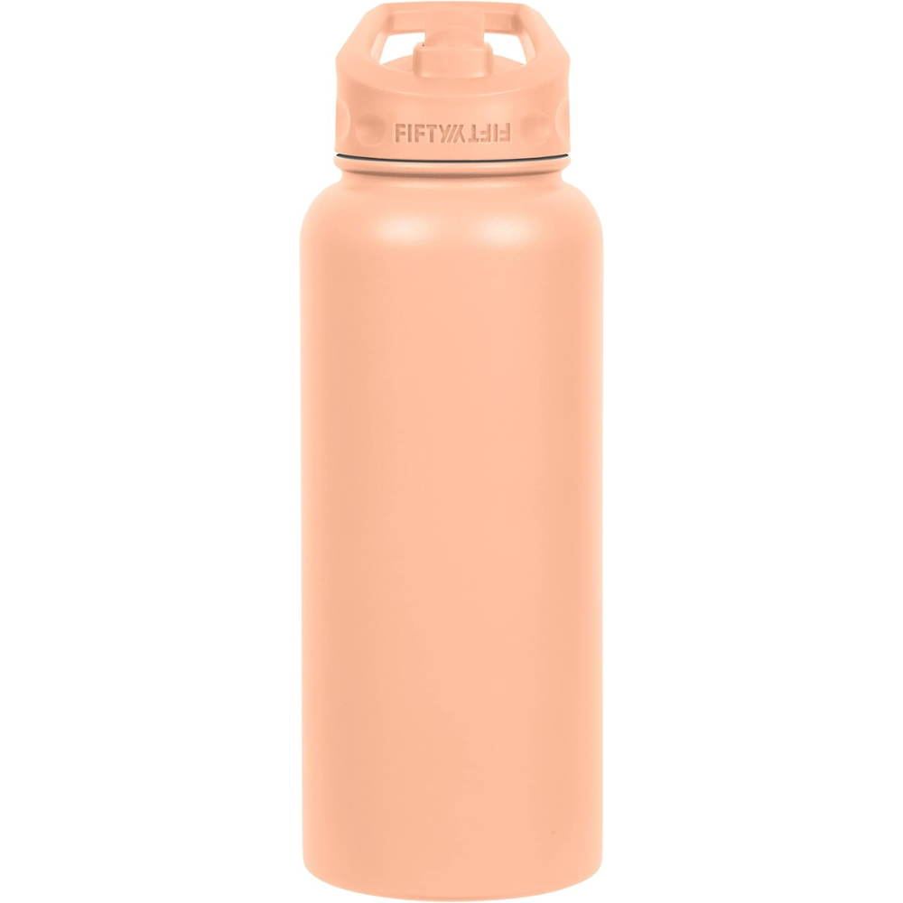 Fifty Fifty Vacuum Insulated Bottle Wide Mouth Straw Cap 1L (Peach)