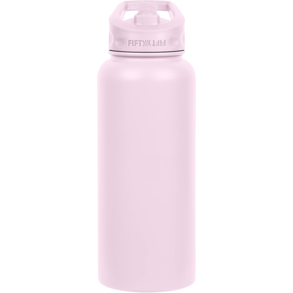 Fifty Fifty Vacuum Insulated Bottle Wide Mouth Straw Cap 1L (Cherry Blossom)