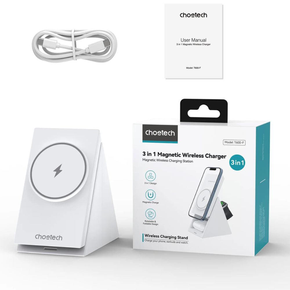 Choetech 3 in 1 Foldable wireless charging for IOS devices (White)