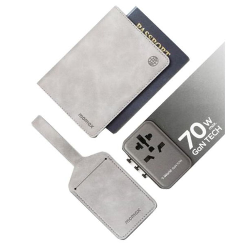 Momax Bundle Set (travel adapater 70W Gan tech + Passport cover + Name tag)