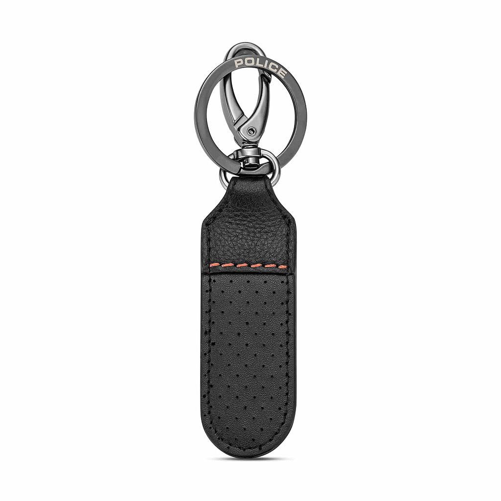 Police Orion Mens Leather Perforated Keyring w/ Round Logo