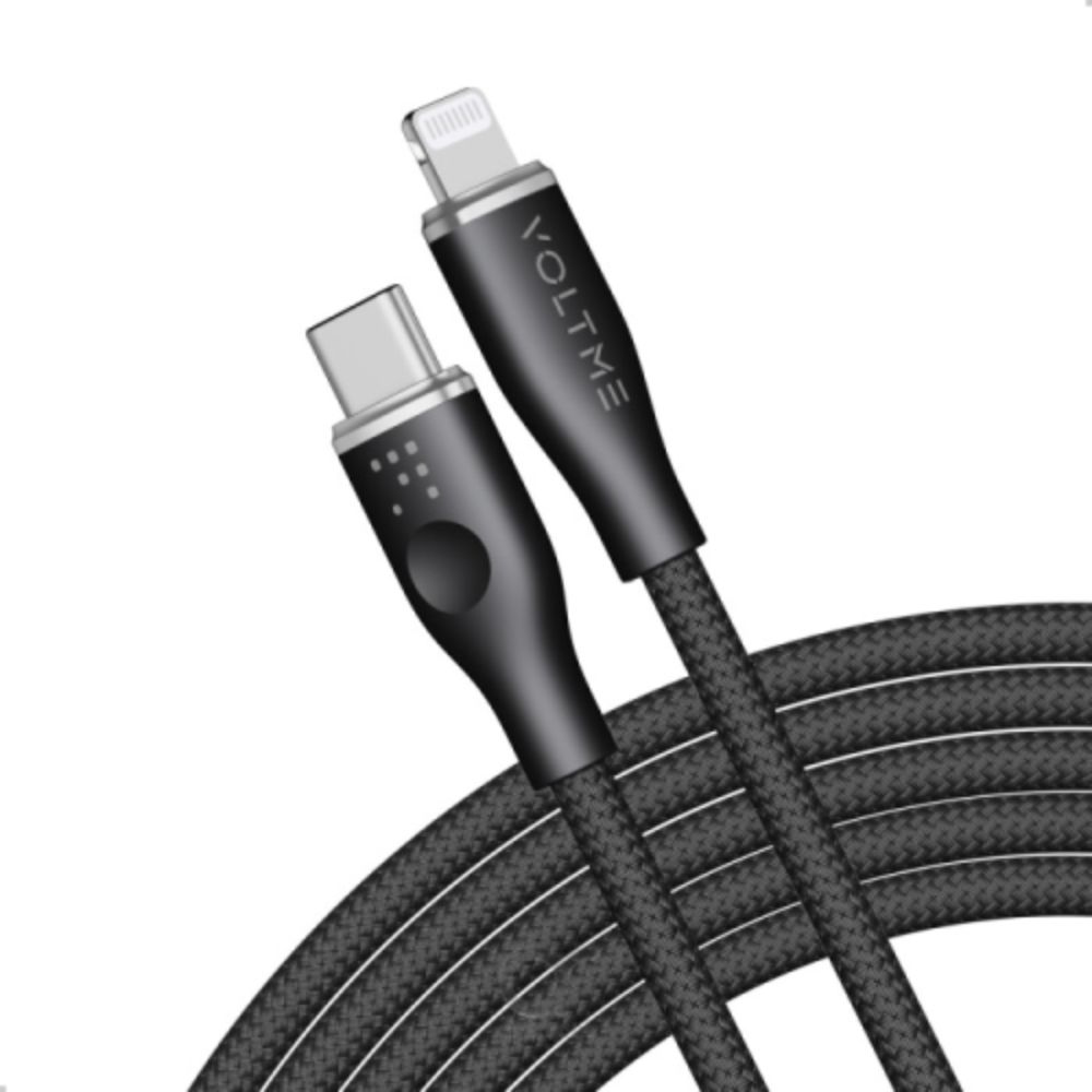 Voltme Powerlink Rugg Double Nylon Cable Type C to Lightning 3A / 2.0M Zinc-Alloy Connector (Black)