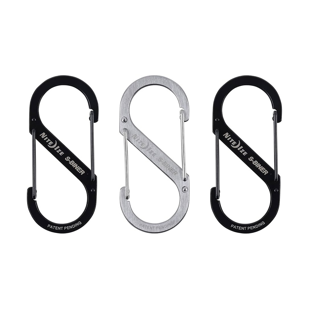 NiteIze S-Biner Stainless Steel Dual Carabiner #4 - 3 Pack (Black/Stainless)