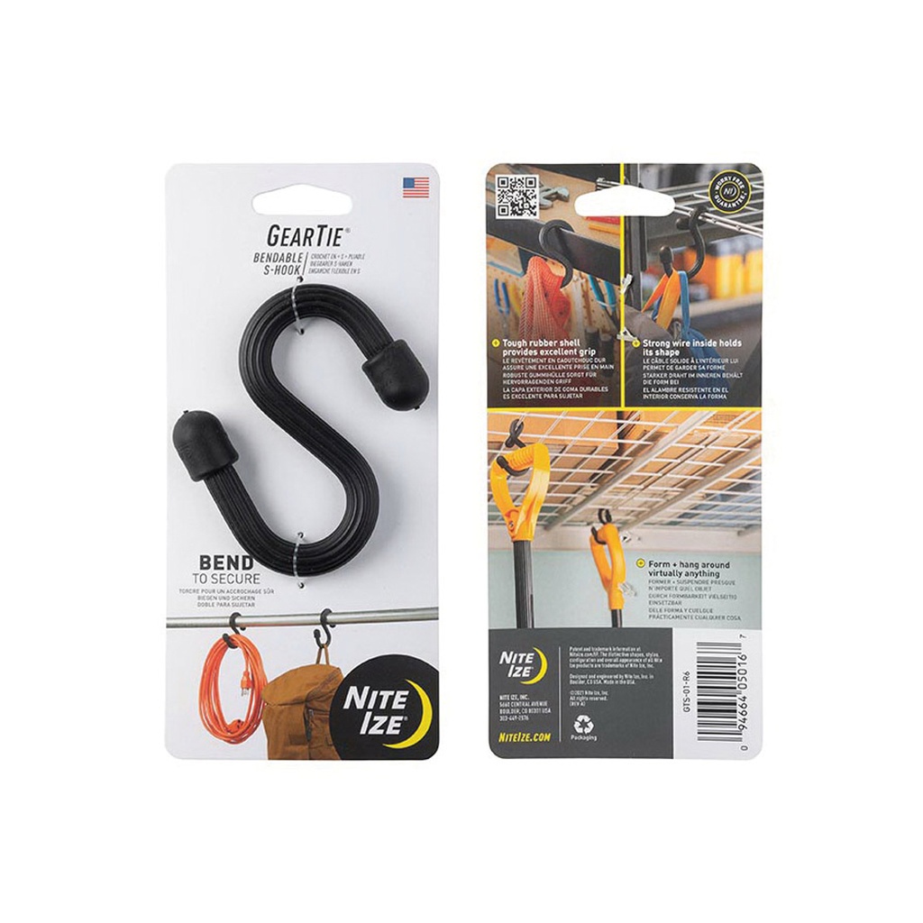NiteIze Gear Tie Bendable S-Hook (Black)