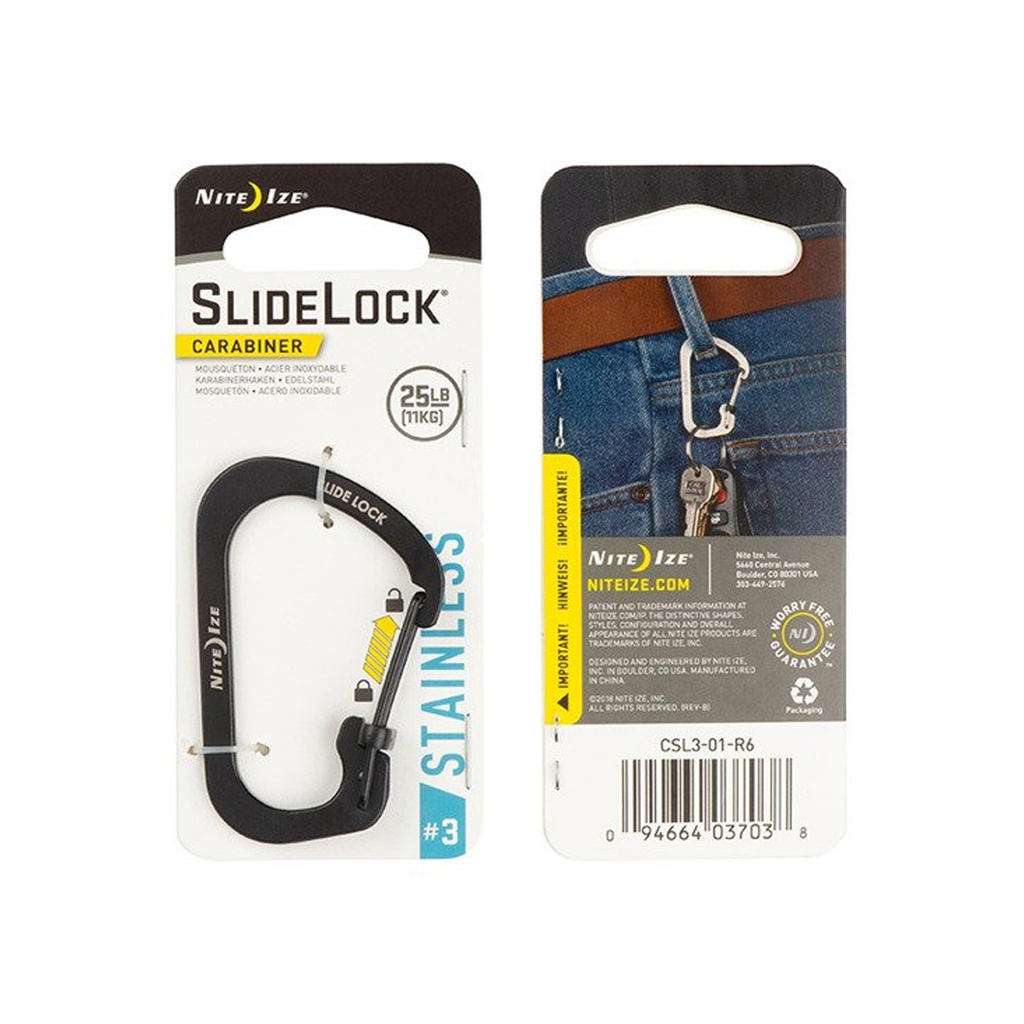 NiteIze SlideLock® Carabiner Stainless Steel #3 (Black)
